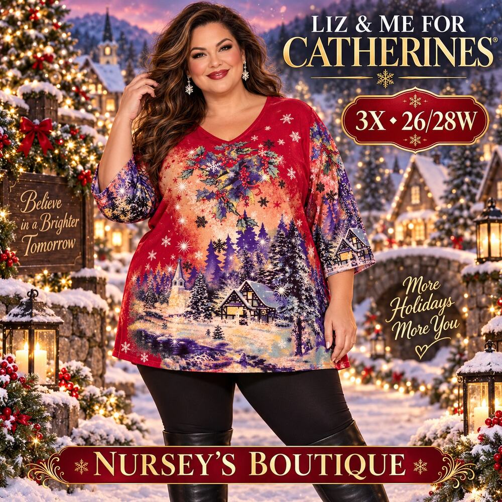 Liz & Me Catherines Christmas Village Tunic 3X 26/28W Cotton Embellished